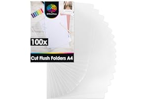 OfficeTree 100x Cut Flush Folders A4 Clear - Grained & Plain - Clear Plastic Wallets A4 Open Top and Side - Plastic Sleeves L Type Folder to Protect Paperwork - File Folders - Page Protectors