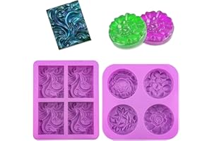 AGHOER 2 Pezzo 4 Cavità Stampo in Silicone per Saponi, Stampi in Silicone, con 4 Rete Schiumosa Stampi per Sapone, Crea il tuo Sapone, Timbro per Sapone, per Sapone, Candele