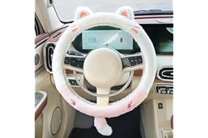 Couvre Volant Voiture Peluche, badaren Housse Volant Voiture Universelle*15in (38cm), Protection Volant Voiture Peluche, Couverture Volant Auto, Couvre Volant Fluffy, Housse de Volant Hiver (Chat)