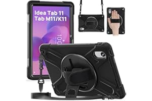Gerutek Funda Anticaída para Lenovo Idea Tab 11 Pulgadas 2025/Tab K11 Gen 2/Tab M11/Xiaoxin Pad 11", (TB-336ZU/TB-336FU), Carcasa Rugosa con Soporte Giratorio, Correa de Mano/Hombro, Portalápiz, Negro