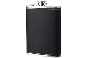 Heanvmyss Flacon de Hanche Portable,Flasques a Alcool en Acier Inoxydable,Flasque Whisky 8 oz,Bouteille d'Alcool,Flasques de Poche,Flacons a Liqueur pour Randonnée,Camping,Fête,Cadeaux,Escalade(Noir)