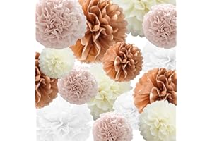 SZHUIHER Carta velina Pompon Fiore 22 pezzi Rosa antico, oro rosa, avorio, bianco Fiore palla di carta per compleanno Addio al nubilato Matrimonio Baby Shower Addio al nubilato Decorazione per feste