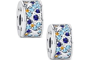 KEQ Distanziatore a clip per braccialetto, in argento 925, con pavé di zirconia cubica, distanziatore per braccialetti Pandora Moment, perline apribili europee, 2 pezzi