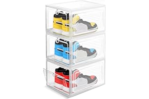 Cinnani Pudełko na buty, 3 sztuki, możliwość układania w stos, przezroczyste z pokrywką, tworzywo sztuczne, pudełko do przechowywania butów, 34,6 x 27 x 19 cm, do rozmiaru 47