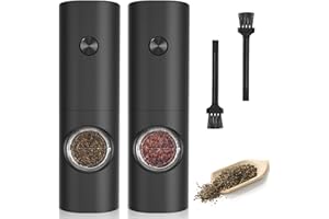 Herboom 2Stück Elektrische Salz und Pfeffermühle Set mit Reinigungsbürste, Mahlen Einstellbare Grobheit mit LED-Licht für BBQ Restaurant Küche, Batteriebetrieben (Batterien nicht enthalten)
