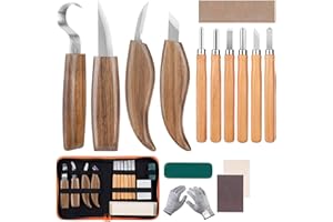 mumisuto Kit Intaglio Legno, 15 Pezzi Strumenti per Intagliare il Legno con 10 Coltelli Intaglio, Scalpelli per Intaglio per Principianti e Professionisti, con Guanti Resistenti al Taglio