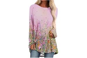 AMhomely Women Shirts and Blouse Sale Clearance,Ladies O-Neck Printing Loose Casual Fashion Long Sleeve T-Shirt Blouse Tops Tunic Shirts Tops Office UK Size Shipping 7 Days