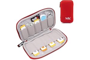 BOJLY Sac Rangement de Carte mémoire, Sacoche d’Accessoires Electronics en Nylon Etanche Rembourrée Housse de Protection avec 9 capacités pour USB Clé, Câble d’écouteur et Disque Dur Externe, Rouge