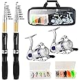 Fishing Pole Set Fishing Rod and Reel Combo,2PCS 1.9M/2.1M Collapsible Fishing Rod Set with 2PCS Spinning Reels 2 Set of Lures Baits and a Carrier Bag,Prefect for Fishing Travel