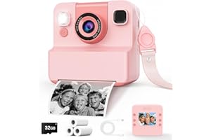 Yidoroye Kids Camera Instant Print, Gifts for 3 4 5 6 7 8 9 10 Year Old Girls Birthday Presents 1080P Video & 32GB SD 2.4'' Screen Instant Print Camera for Kids Toys for 3-10 Year Old Girl Gifts Xmas