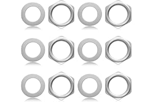 AYSATOGC 6 Set Jack Socket Nut with Washer, Guitar Input Output Jack Socket Nut and Washers US Thread 3/8" Guitar Pots Nuts for Guitars Bass Electric Guitars & Bass Replacement Parts, Silver
