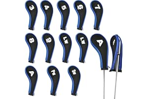 Akamino 12 Pcs Golf Head Covers,3-9, Pw, Aw, Sw, Lw, Lw Printing Irons Head Covers Set,Wedge Head Cover with Zip,Golf Club Headcovers Protector for Golfer