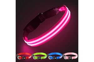 PcEoTllar Collier Chien Lumineux, Rechargeable Clignotant Collier Chien LED Etanche pour Sécurité Nocturne Collier LED Réglable pour Petits Moyens Grands Chiens, Rose L