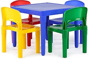 Humble Crew Kids Table and Chairs, Engineered Wood, Red, Yellow, Blue, Green, 50.8 x 50.8 x 43.18 cm