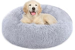 Whome Donut Dog Bed Medium - Bed Round Warm Cuddler Soft Fluffy Pet Beds for Dogs - Anti-Anxiety and Better Sleep - Anti-Slip Bottom - Machine Washable (70CM * 70CM, M, Light Grey)