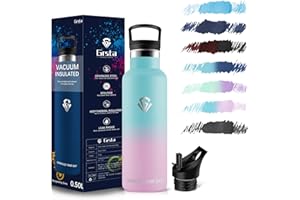 Grsta Trinkflasche Edelstahl, Thermosflasche 500ML, Trinkflasche mit Strohhal, BPA-frei, Trinkflasche Sport, Wasserflasche für Fitness, Gym, Schule, Büro - hält 12 Stunden heiß, 24 Stunden kalt