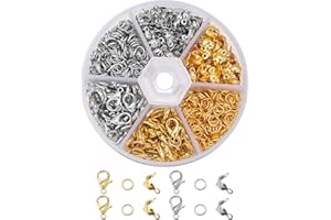 GROVL 460pcs Lobster Clasps Set for Jewelry Making Kit,with Open Jump Rings Connectors and Closures Clasps, Accessory Set with Plastic Case for DIY Earring Bracelet Necklace Jewelry Crafts Making
