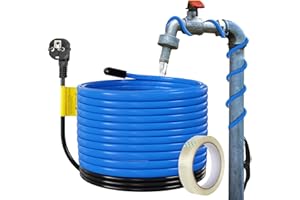 Fiqops Câble chauffant antigel de 18m avec thermostat et ruban adhésif de 20m, 306W 230V IP68 17 W/M Autorégulant Câble Chauffant Traçage Chauffant pour Tuyaux d'eau Plantes