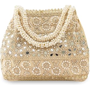 Vesara Golden Potli Handbags For Women | Potli Bags For Ladies For Wedding | Potli Bags For Women | Wedding Bags For Woman | Batwa Potlis Hand Bag | Designer Potli Bag For Ladies For Marriage