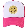lycycse Smile Face Hat Womens Mesh Neon Trucker Hats with Sequins Smile Patch Preppy Hat Retro Baseball Cap