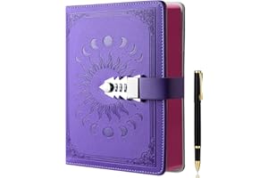 ZXHQ Lock Diary with Pen Set, A5 240 Pages Secret Lockable Journal, Personal Planner Organizer Notebook, Colorful Spray Edge, Size A5(8.5" × 5.9") Purple