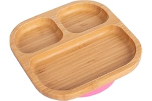 Tiny Dining Baby Plate with Suction Cup - Segmented - Pink - Divided Non-Slip Bamboo Self-Feeding Baby Weaning Plate for Babies, Toddlers, Children