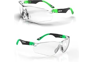 DEX FIT Safety Glasses SG210, Z87 Eye Protection, Anti fog & Scratch Resistant, Adjustable for Women and Men, UV Protective (Black & Green Frame, Clear Lens)