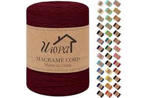 Uiopa Macrame Corda 3mm x 300m Vino Rosso Macramè Filo Corda di Cotone Naturale Spago Colorato Cordino per Borse Uncinetto, Wall Hanging, Decorazioni, Bomboniere Fai da Te, Piante da Appendere
