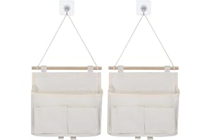 FAMCUCHE 4Pcs Wall Hanging Storage bag, High Capacity Hanging Storage Bag with Pockets, Waterproof Linen Fabric Storage Wall Storage with 2 Hooks, Hanging Organiser for Bedroom Kitchen