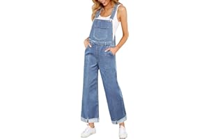 Vetinee Women's Dungarees Loose Casual Wide Leg Baggy Denim Overalls Jumpsuits with Pockets