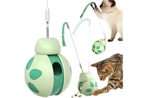 CYBERNOVA Juguete Interactivo para Gatos con Varita de Resorte, dispensador de golosinas/Juguete Rompecabezas para Mascotas/alimentador Lento para Gatos y Gatitos (Verde)