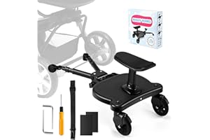 BugyKido Pedana Passeggino Universale con Sellino,Tavolette Portatili per Passeggini Adatto al 99% dei passeggini, Design a due Ruote, Accessorio per Passeggino per Bambini di 2-6 anni 25 kg, Nero