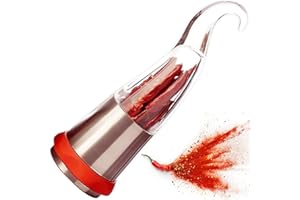 1ATTACK.DE Macina Peperoncino (pezzo di design affilato) tagliatore di Spezie con unità di taglio in acciaio inox - taglia anche altre erbe grossolane - a forma di peperoncino - molto originale - 80ml rosso