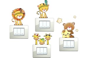 STICKER DESIGN Adesivi Murali Bambini per Interruttori, 6 Adesivi Animaletti della Savana, Stickers per Cameretta Bambino, Stickers Bambini Giraffe, Leone, Tigre, Orsetto, Gattino, Gufetti