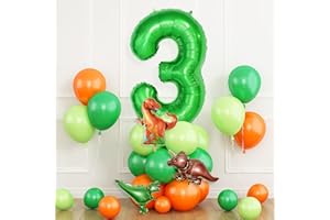 DAGELAR Dinosaur Balloons 3rd Birthday Decorations for Boy, Dinosaur Birthday Party Decorations with Foil Mylar Dark Green 3, Green Orange Balloons with Mini Dinosaurs Balloon for Kid Dino Themed Baby Shower