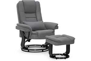 ‎M MCOMBO M MCombo Relaxsessel mit Liegefunktion, Lesesessel, 360° Drehbarer Fernsehsessel, mit Hocker, mit Kissen & Seitentasche, bis 120 Kg Belastbarer TV-Sessel für Wohnzimmer, 9099 (Mikrofaser, Grau)