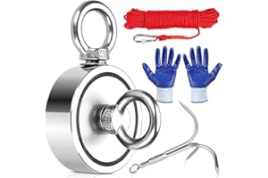 XINGSKY Imán Potente, N52 de Doble Cara Iman de Neodimio 480KG Imán Pesca Magnetica Diámetro 75 mm Imanes Neodimio con 20 m Cuerda, Guantes, Ojal M10 y Gancho para Pesca con Imán, Recuperación Salvamento