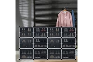 YUENFONG Regał na buty, organizer na buty, z tworzywa sztucznego, z przezroczystymi drzwiami, oszczędność miejsca, pudełka na buty, zabawki, ubrania (163 x 32 x 93 cm)