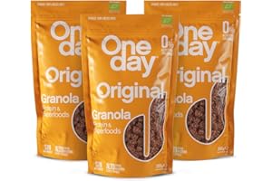 ONE DAY Granola Ecologica, Sin Azucares Añadidos, Alto en Proteína con Superfoods, Altro en Fibra, 300g (Pack 3 / Original, 300.00 g (Paquete de 1))