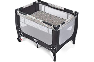 RELAX4LIFE Lettino Neonato con Materasso, Lettino da Campeggio per Bambini, Culla da Viaggio con 2 Ruote con Freno e Borsa, per Bambini 0-36 Mesi (Grigio)