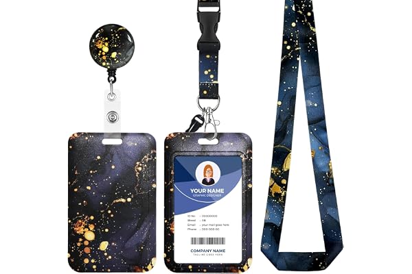 Porte Badge avec Cordon,Tour de Cou Badge avec Porte-Cartes,Porte Badge Enrouleur, Strap Neck avec Swivel Lobster Clasp pour Porte Badges d'Identification (Metallic Black-B)