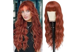 YEESHEDO Long Auburn Red Wigs for Women with Fringe Natural Looking Curly Wavy Synthetic Hair for Ladies Daily or Halloween Cosplay,28 Inches