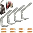 Pmsanzay 4 Pack Motorcycle Helmet Holder,Sturdy Aluminium Helmet Display Rack,Jacket Hanger,Wall Mounted Helmet Storage Hook for Glove, Keys,Coat,Backpack - with mounting Screws，No Helmet
