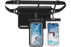 TENQUAN Waterproof Phone Pouch Waterproof Bag, 2 Cellphone Dry Case with Lanyard and 1 Pouch Dry Bag with Waist/Shoulder Strap, Watertight Sealed Underwater for Swimming Boating Bath Fishing Black
