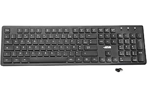 Tastiera APM Wireless, 2,4 GHz, AZERTY, 105 tasti ergonomici, Francese, Scorciatoie multimediali, Compatibile con PC Computer Portatile MacOS Windows Linux, 100041