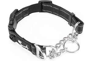 PETTOM Collare Semistrozzo Cane, Collare Cane Con Serratura di Sicurezza, Regolabile e Riflettente, Collare a Strozzo per Cani di Piccola, Media e Grande Taglia (S, Nero)