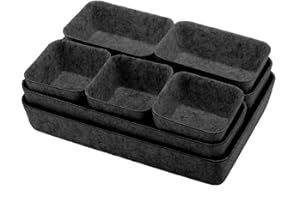 lisetar Felt Drawer Organiser Trays 8 Pack - Rectangular Stackable Desk Organizer Boxes for Home Office, Cosmetics Storage | Space Saving Dividers (Dark Gray)