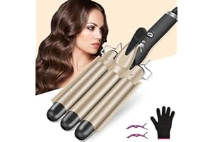 Hilifexll Hair Curler 22mm, 3 Barrel Hair Waver for Long Hair 20s Quick Heating,Curling Wand with 2 Temperature Control,Mermaid Hair Waver Styling Tool with Heat-Resistant Gloves for Long, Short Hair