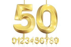 MAKOTO NOBU 50th Birthday Candle, 3D Design Gold Glitter Number Candles, Cake Topper Decorations, Cake Candle for Birthday Party, Wedding Anniversary, Baby Shower, Party Decoration