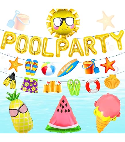 SUNBEAUTY Set Stoviglie Per Feste In Piscina A Tema Estivo, Compleanno Hawaiano, Con Piatti, Tovaglioli, Cannucce, Tovaglia E Ghirlanda Happy Birthday